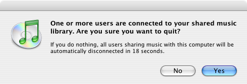 A Dialogue that appears when you try to Quit iTunes